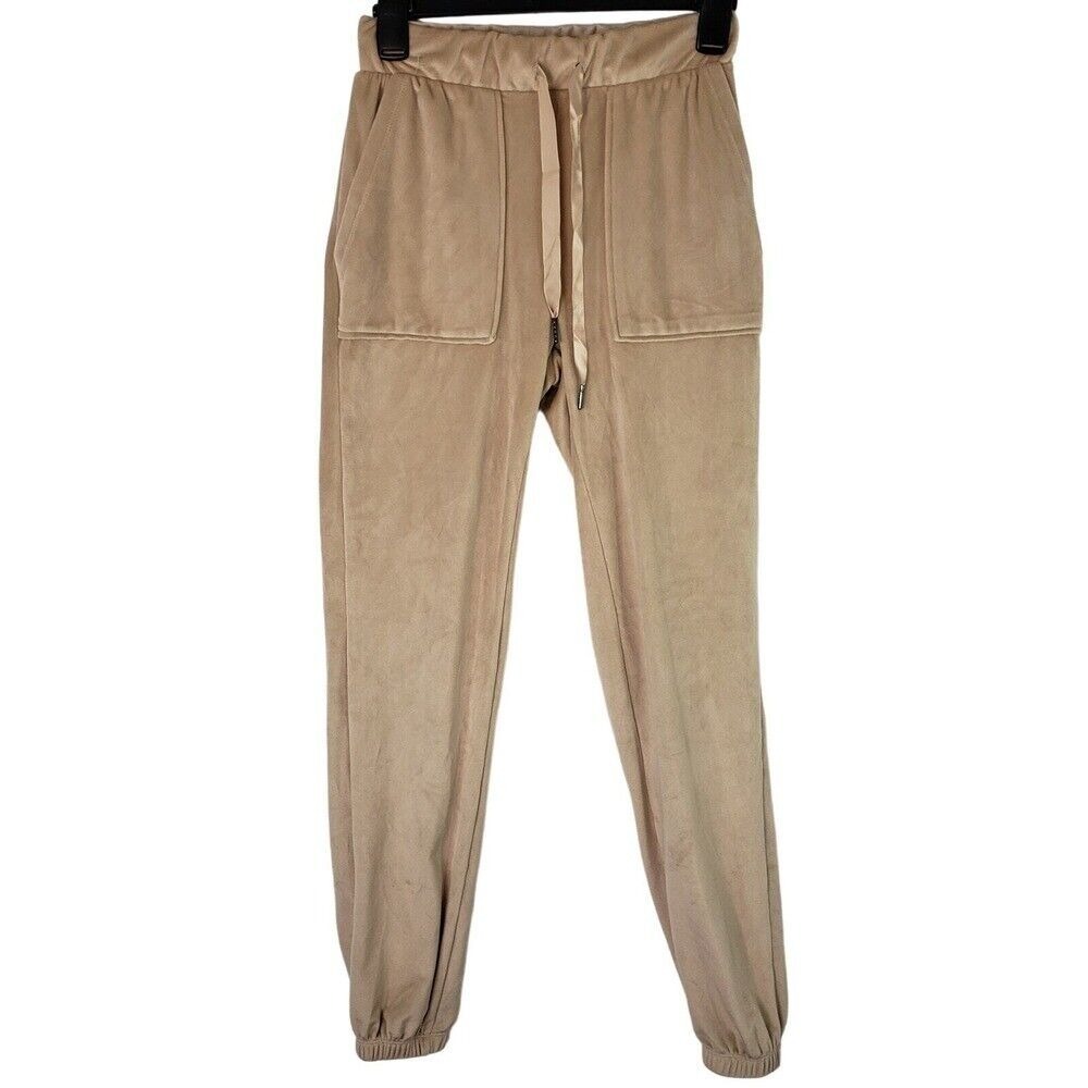 Crave‎ Fame Velour Joggers Size XS Almond Pants Drawstring Pockets Casual Comfy